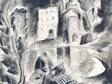 Alexey Kravchenko,Halcyon Lake, c1920, Russian art dealer, Russian Art Expertise, Charcoal on paper