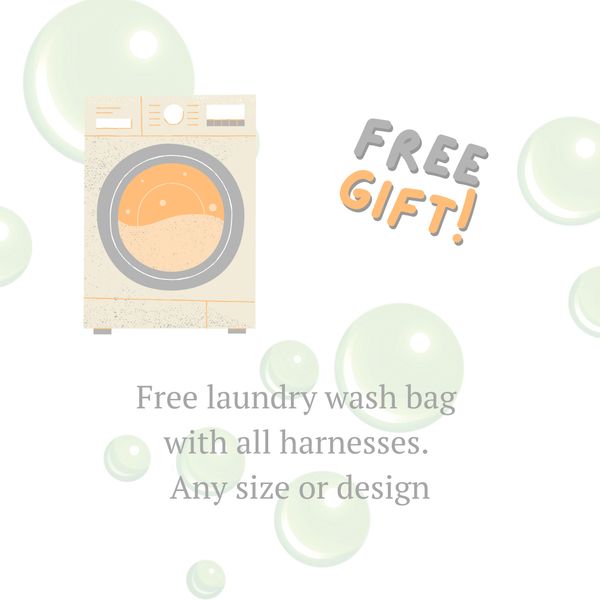 Promotional offer for a free laundry wash bag with all harnesses.