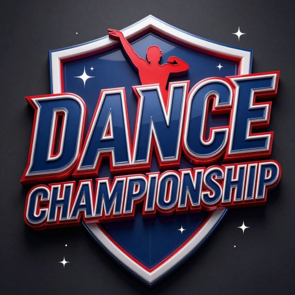 Bold and colorful Dance Championship logo with a dancer silhouette on a shield.