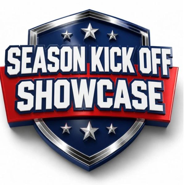 Bold logo for Season Kick Off Showcase with stars and shield.