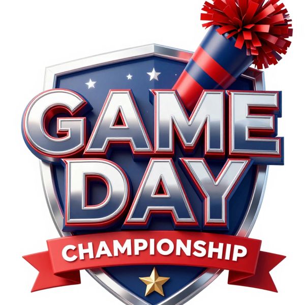 Bold Game Day Championship logo with megaphone and stars.