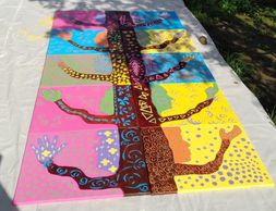 Each participant paints a canvas, using symbolic collage, put together like a puzzle. 
