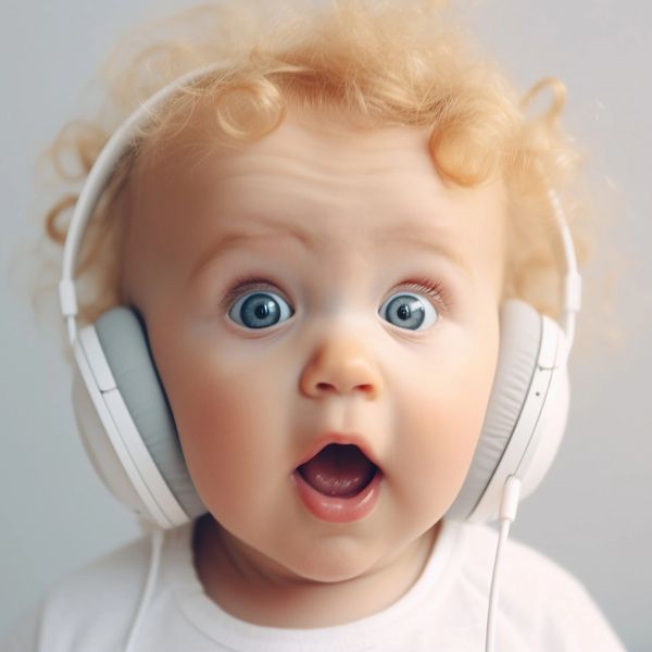 Überraschtes Kind über die Audioqualität einer Aufnahme mit der Sprecherbox