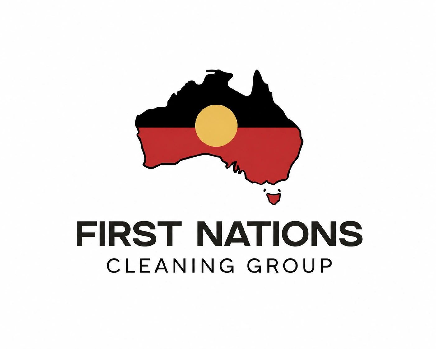 Logo of First Nations Cleaning Group with Australia's map and flag colors.