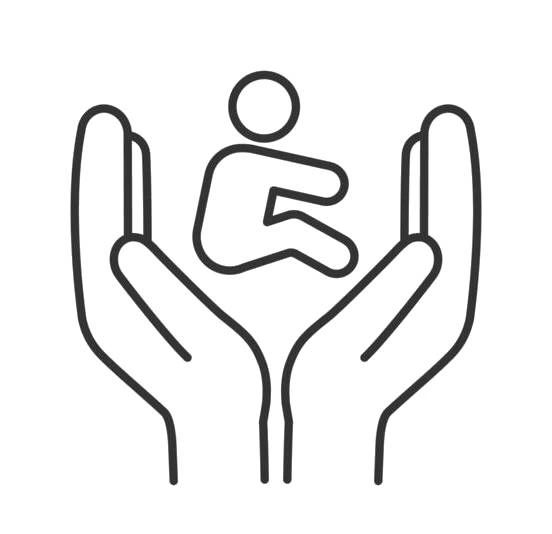 Hands gently cradling a baby figure symbolizing care and protection.