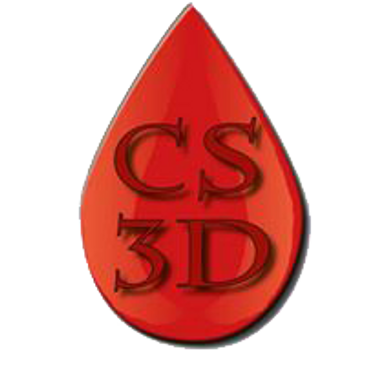 Crimson studio 3d logo- A blood drop with the letters CS 3D inside