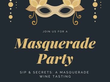 Invitation for a masquerade wine tasting party.