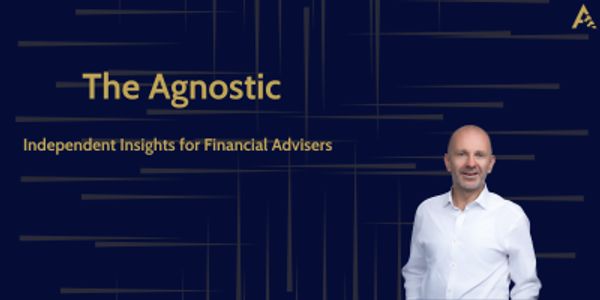 A man in a white shirt stands next to text about financial advice titled The Agnostic.