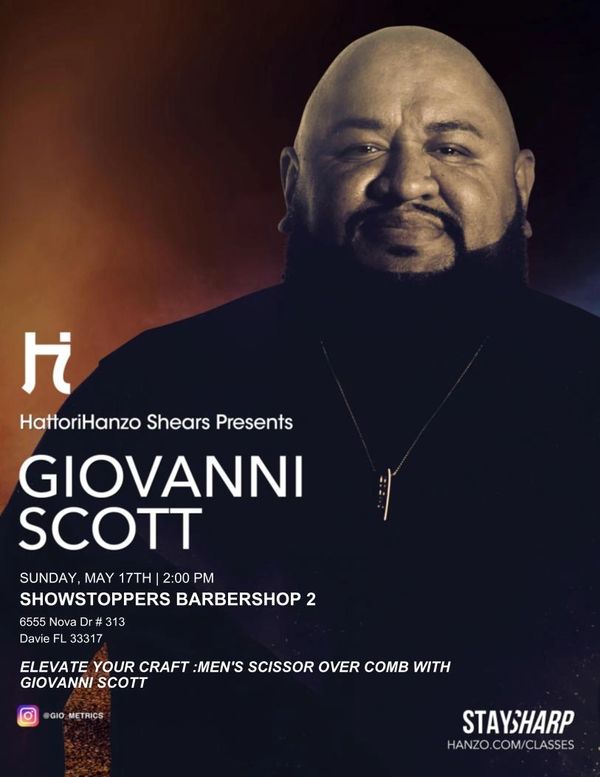 Giovanni Scott presents a men's scissor over comb barbering class.