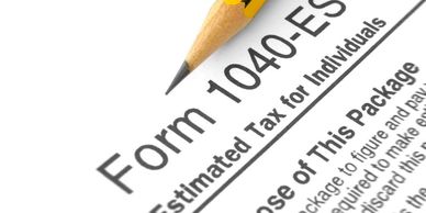 Close-up of a pencil on a Form 1040-ES tax document.