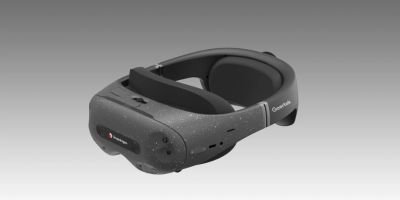 Black virtual reality headset with a sleek design.
