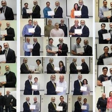 Collage of people receiving certificates in a formal indoor setting.