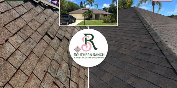Before and after roof replacement by Southern Ranch Construction &amp; Roofing.