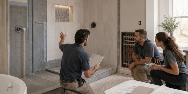Tile preparation and layout concept representing the importance of proper surface preparation.