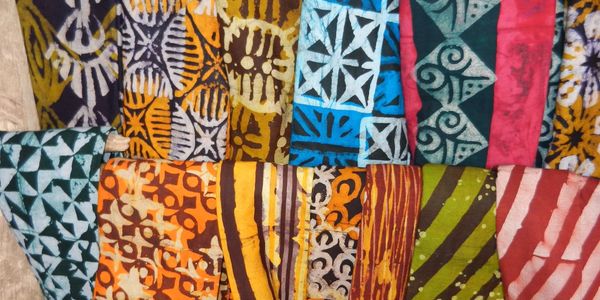 Various colorful batik fabric designs.