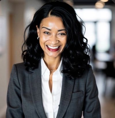 Professional woman smiling in a business suit.