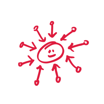 illustrated icon of arrows pointing to smily face 