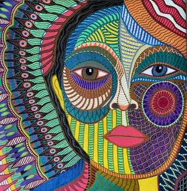 multi colored canvas painting face
