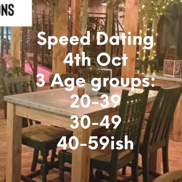 Cozy restaurant promoting speed dating for ages 50+ on June 4th.