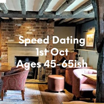 Cozy restaurant promoting speed dating for ages 50+ on June 4th.