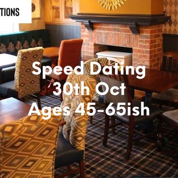Cozy restaurant promoting speed dating for ages 50+ on June 4th.
