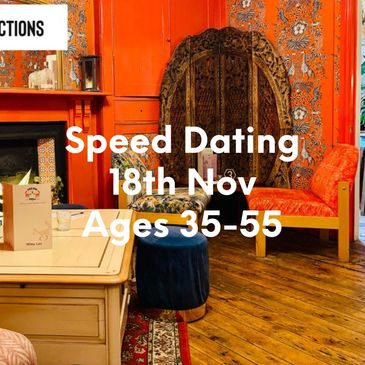 Cozy restaurant promoting speed dating for ages 50+ on June 4th.