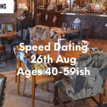 Cozy restaurant promoting speed dating for ages 50+ on June 4th.