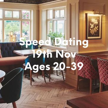 Cozy restaurant promoting speed dating for ages 50+ on June 4th.