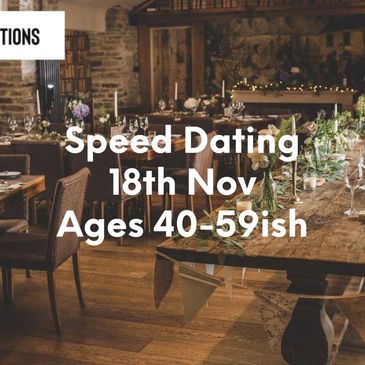 Cozy restaurant promoting speed dating for ages 50+ on June 4th.