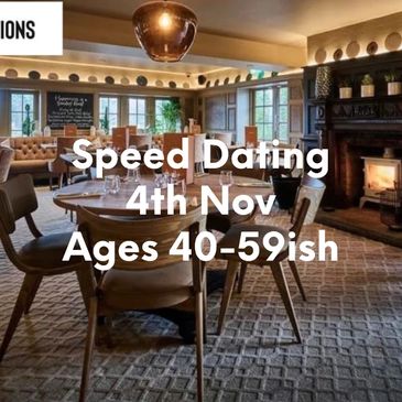 Cozy restaurant promoting speed dating for ages 50+ on June 4th.