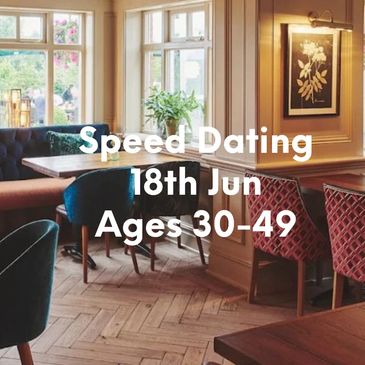 Cozy restaurant promoting speed dating for ages 50+ on June 4th.
