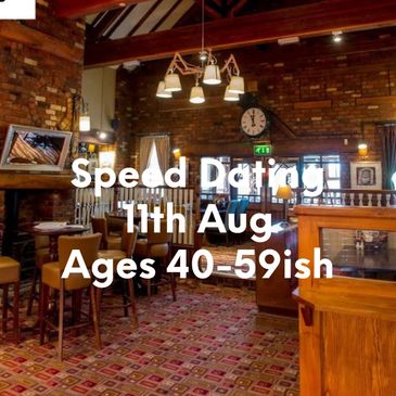 Cozy restaurant promoting speed dating for ages 50+ on June 4th.