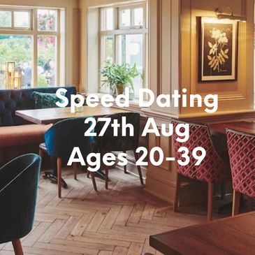 Cozy restaurant promoting speed dating for ages 50+ on June 4th.