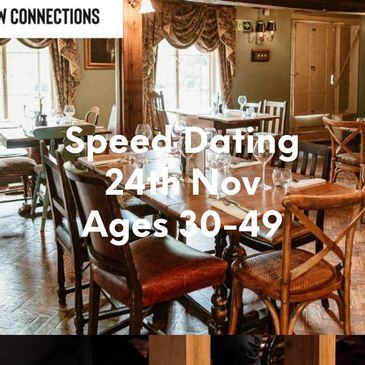 Cozy restaurant promoting speed dating for ages 50+ on June 4th.