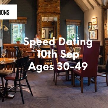 Cozy restaurant promoting speed dating for ages 50+ on June 4th.