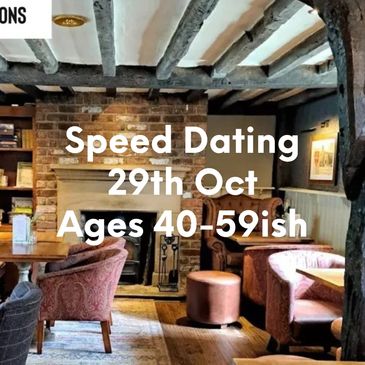 Cozy restaurant promoting speed dating for ages 50+ on June 4th.