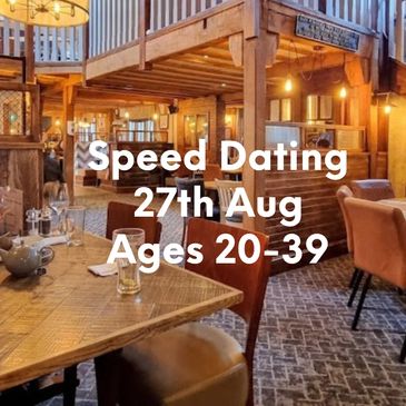 Cozy restaurant promoting speed dating for ages 50+ on June 4th.