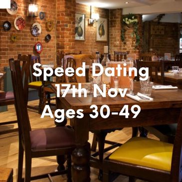 Cozy restaurant promoting speed dating for ages 50+ on June 4th.