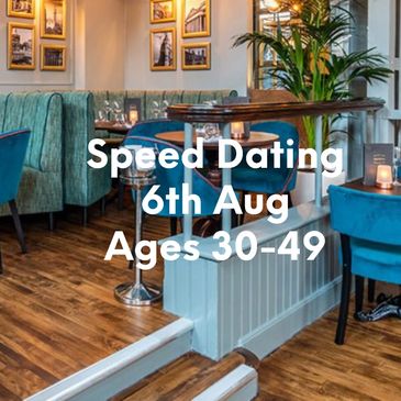 Cozy restaurant promoting speed dating for ages 50+ on June 4th.