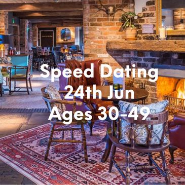 Cozy restaurant promoting speed dating for ages 50+ on June 4th.