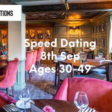 Cozy restaurant promoting speed dating for ages 50+ on June 4th.