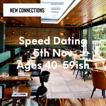 Cozy restaurant promoting speed dating for ages 50+ on June 4th.