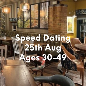 Cozy restaurant promoting speed dating for ages 50+ on June 4th.