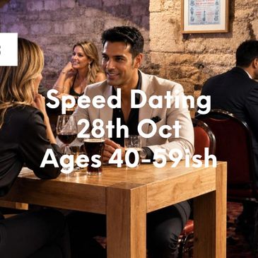 Cozy restaurant promoting speed dating for ages 50+ on June 4th.
