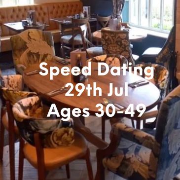 Cozy restaurant promoting speed dating for ages 50+ on June 4th.