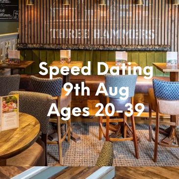 Cozy restaurant promoting speed dating for ages 50+ on June 4th.