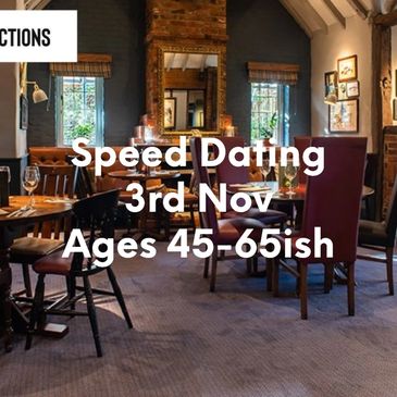 Cozy restaurant promoting speed dating for ages 50+ on June 4th.