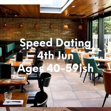 Cozy restaurant hosting speed dating for ages 40-59 on June 4th.