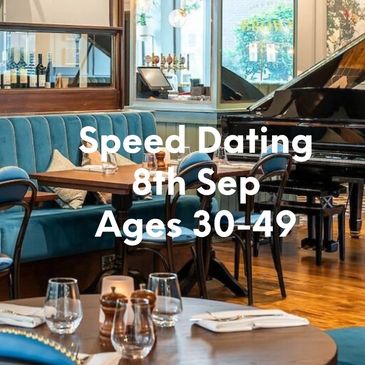 Cozy restaurant promoting speed dating for ages 50+ on June 4th.