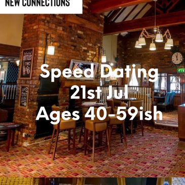 Cozy restaurant promoting speed dating for ages 50+ on June 4th.